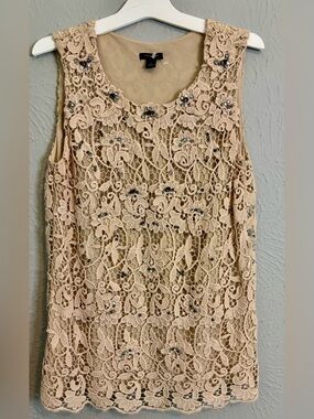 Ann Taylor Nude Lace Beaded Sleeveless Camisole
